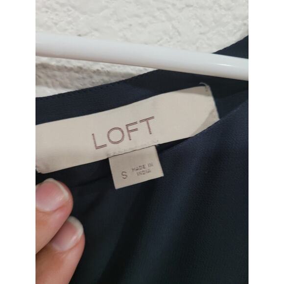 Loft Embroidered Navy Blue Shirt Blouse with Ruffles Women's‎ size Small #10 - Picture 4 of 4